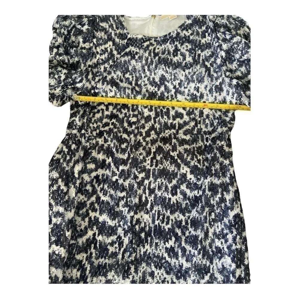 Michael Kors Dress Womens  Blue Embellished Sequin Ruched Sleeve